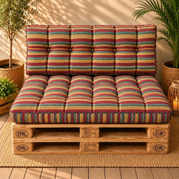 Set 2 perne groase pentru paleti gradina, saltea si spatar, multicolor
