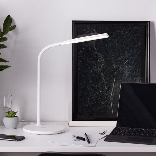 Brilliant Lampă de birou cu LED Joni, albă, înălțime 34 cm, CCT, dimabilă, reglabil, Alb, Studiu / Birou, Plastic, Modern