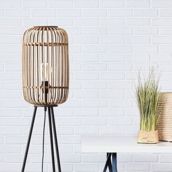 Brilliant Lampă de podea Woodrow, înălțime 130 cm, lemn deschis, bambus/metal, Lemn, Camera de zi / sufragerie, Bamboo, Casă de țară / Rustic