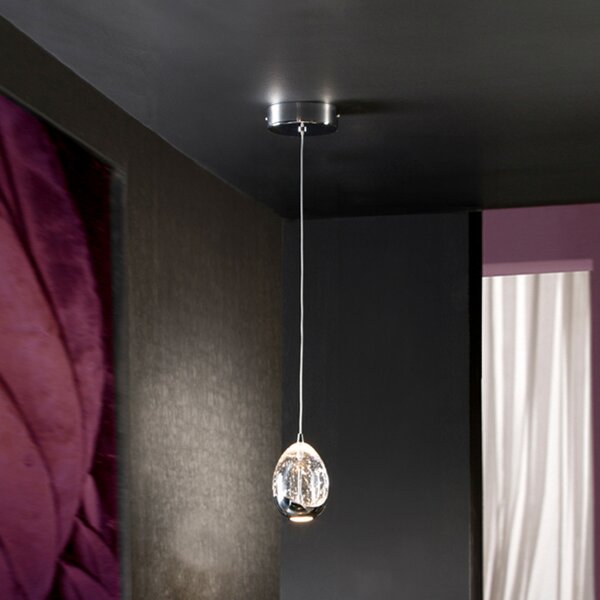Schuller Valencia Suspensie LED Rocio, 1 lumină, metal, sticlă, crom, Transparent, Camera de zi / sufragerie, Sticlă