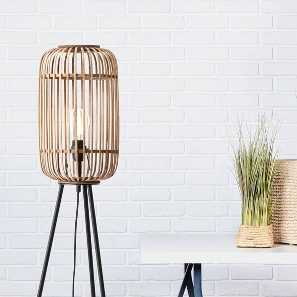 Brilliant Lampă de podea Woodrow, înălțime 130 cm, lemn deschis, bambus/metal, Lemn, Camera de zi / sufragerie, Bamboo, Casă de țară / Rustic