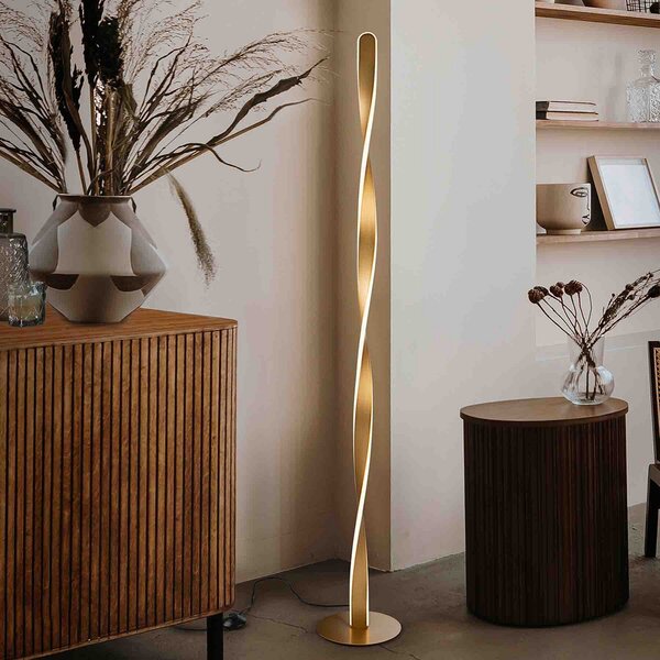 Schuller Valencia Lampă de podea cu LED Twist, aluminiu, metal, acrilic, auriu, Auriu / Alamă, Camera de zi / sufragerie, Metal