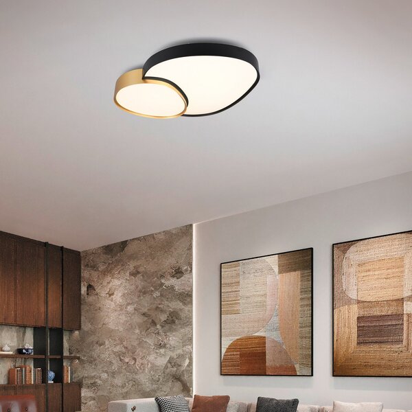 Trio Lighting Plafonieră cu LED Rise, negru-auriu, 77 x 63 cm, CCT, reglabilă, reglabil, Negru, Camera de zi / sufragerie, Metal, Modern
