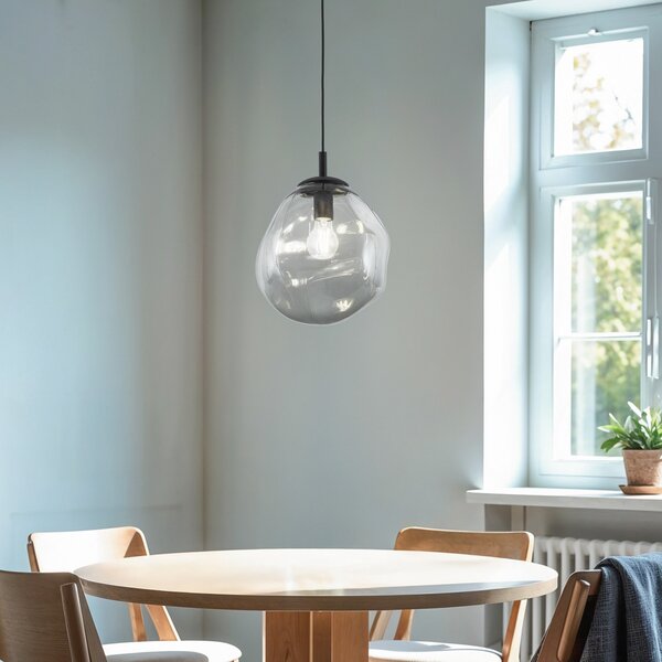 TK Lighting Sol Lampă suspendată Mini, sticlă, Ø 25 cm, negru/gri gri grafit, reglabil, Transparent, Camera de zi / sufragerie, Sticlă, Modern