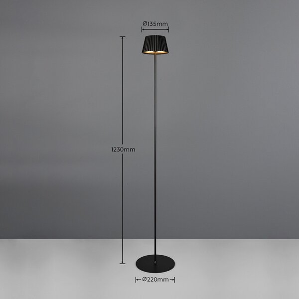Reality Leuchten Lampă de podea reîncărcabilă Suarez LED, negru, înălțime 123 cm, metal, reglabil, Negru, Metal, Modern