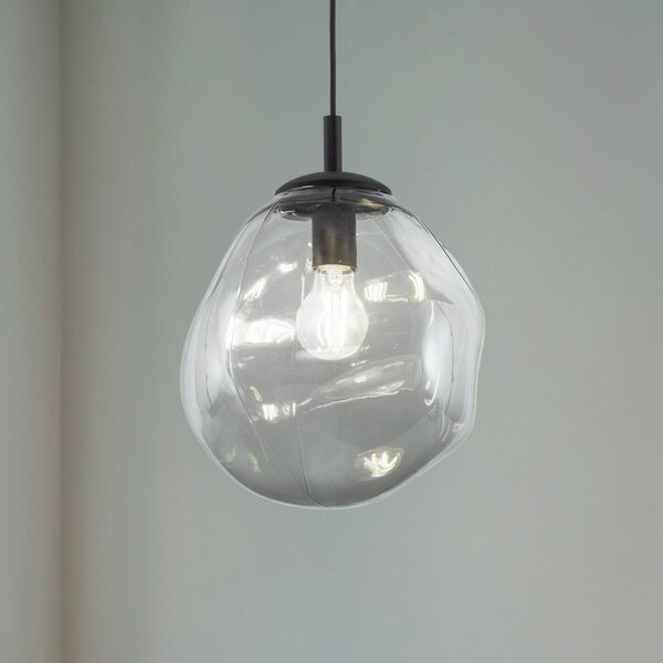 TK Lighting Sol Lampă suspendată Mini, sticlă, Ø 25 cm, negru/gri gri grafit, reglabil, Transparent, Camera de zi / sufragerie, Sticlă, Modern