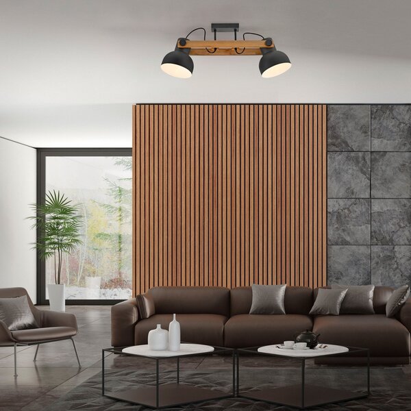 JUST LIGHT. GmbH DOAR LUMINĂ. Plafonieră Cup 2.0, 2 lumini, negru, metal, reglabil, Negru, Camera de zi / sufragerie, Metal, Design industrial