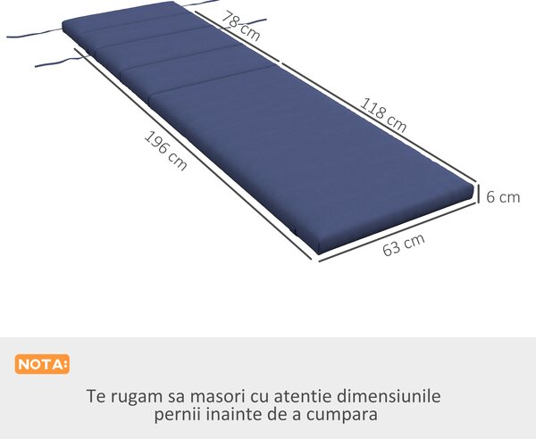 Outsunny Pernă pentru Șezlong de Exterior cu Tetieră și Legături, Confort Maxim în Grădină | Aosom Romania
