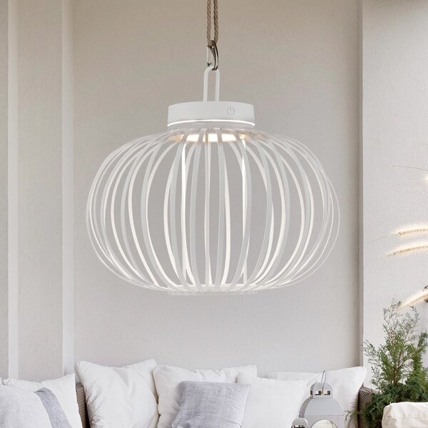 JUST LIGHT. GmbH Lampă de masă Akuba LED reîncărcabilă, alb, 33 cm, bambus, reglabil, Alb, Camera de zi / sufragerie, Bamboo, Modern