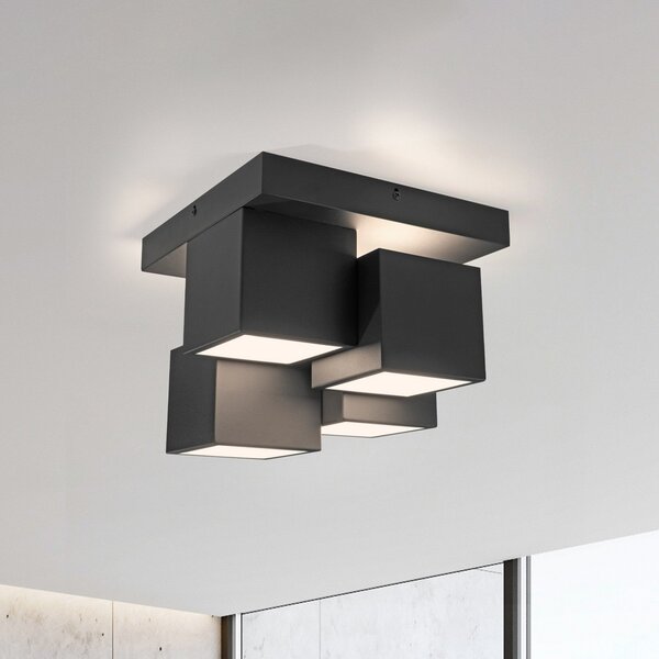 JUST LIGHT. GmbH Plafonieră LED Tetris, fier, 3000 K, negru, Negru, Camera de zi / sufragerie, Metal, Modern, Plafon cu flacără multiplă