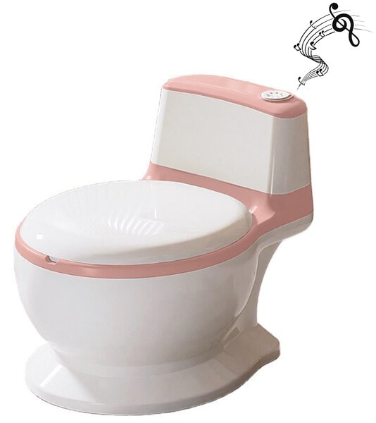 Olita muzicala interactiva cu sunete Kidizi MiniLoo roz, minitoaleta, adaptor moale din spuma PU, capac rabatabil, vas colector detasabil, suport hartie