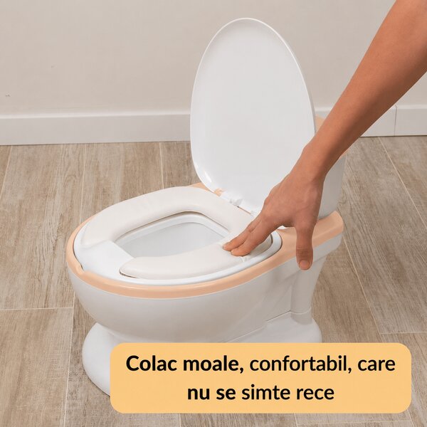Olita muzicala interactiva cu sunete Kidizi MiniLoo roz, minitoaleta, adaptor moale din spuma PU, capac rabatabil, vas colector detasabil, suport hartie
