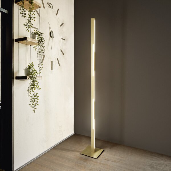 Fabas Luce Lampadar LED Ling, alamă, înălțime 165 cm, dimabil, metal, reglabil, Auriu / Alamă, Camera de zi / sufragerie, Metal, Modern