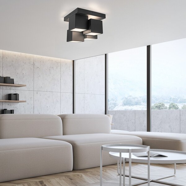 JUST LIGHT. GmbH Plafonieră LED Tetris, fier, 3000 K, negru, Negru, Camera de zi / sufragerie, Metal, Modern, Plafon cu flacără multiplă