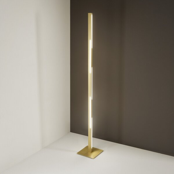 Fabas Luce Lampadar LED Ling, alamă, înălțime 165 cm, dimabil, metal, reglabil, Auriu / Alamă, Camera de zi / sufragerie, Metal, Modern
