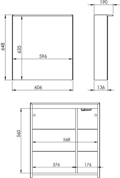 Elita Premium dulap 60.6x13.6x64.8 cm laterala pe perete RE064663000010