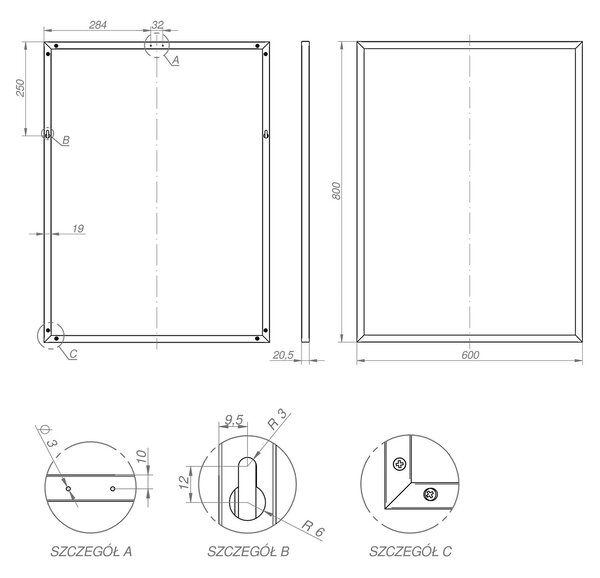 Elita oglindă 60x80 cm dreptunghiular negru RE060600020560