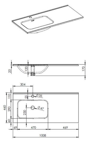 Elita Skappa lavoar 101x46.6 cm dreptunghiular mobilier-cu blat alb luciu RE041004068060