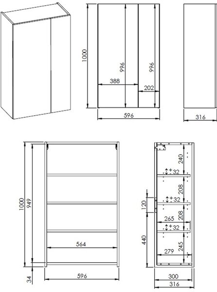Elita For All dulap 59.6x31.6x100 cm laterala pe perete alb RE140600068060