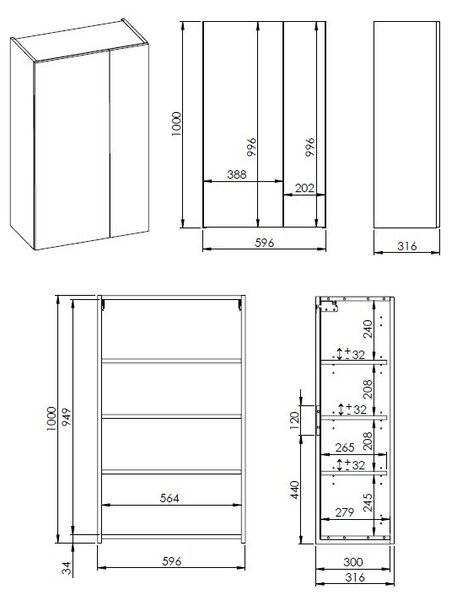 Elita For All dulap 59.6x31.6x100 cm laterala pe perete bej RE140600067020