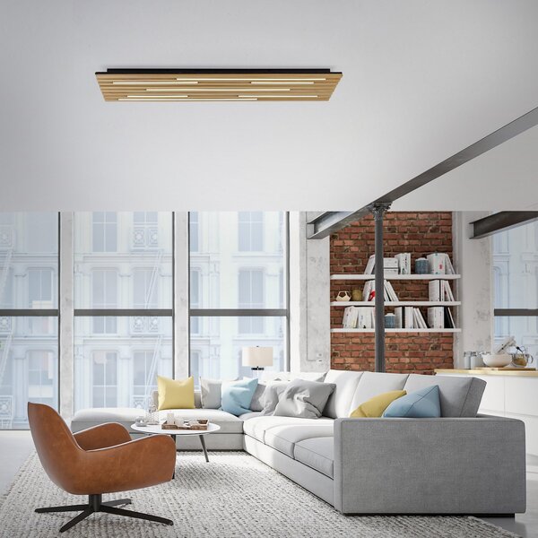 Q-Smart-Home Paul Neuhaus Plafonieră Q-Acoustic lemn 115 x 31cm, reglabil, Lemn, Camera de zi / sufragerie, Lemn, Modern