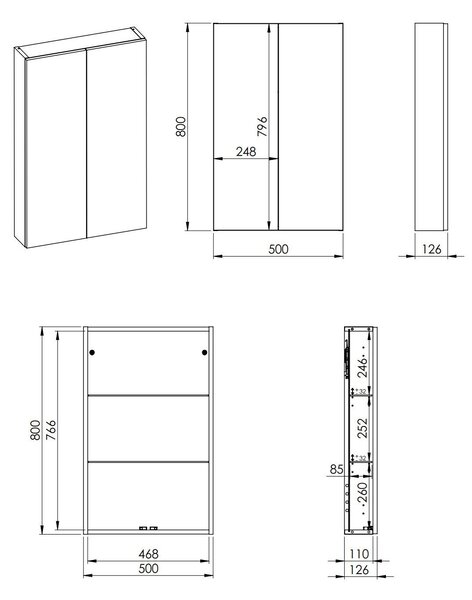 Elita For All dulap 50x12.6x80 cm laterala pe perete stejar RE140500067050