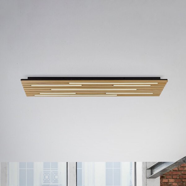Q-Smart-Home Paul Neuhaus Plafonieră Q-Acoustic lemn 115 x 31cm, reglabil, Lemn, Camera de zi / sufragerie, Lemn, Modern