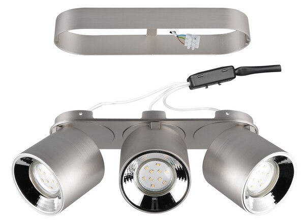 Trio Lighting Guayana plafonieră GU10 3 becuri nichel, Gri, Camera de zi / sufragerie, Metal, Modern, Plafon cu flacără multiplă
