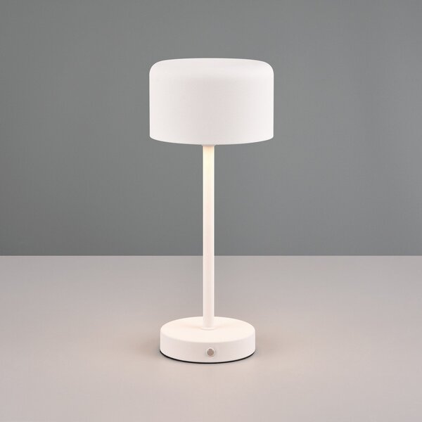 Reality Leuchten Lampă de masă reîncărcabilă Jeff LED, alb mat, înălțime 30 cm, metal, reglabil, Alb, Camera de zi / sufragerie, Metal, Modern