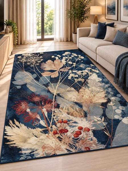 Covor Floral, Kolibri 11655, Albastru, Diverse Dimensiuni, 2200 gr mp