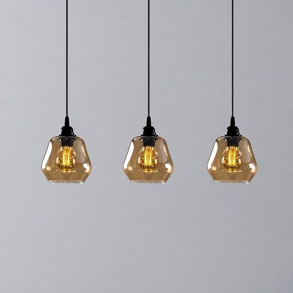 Opviq Lampă suspendată Gold 032, auriu-transparent, sticlă, 3 becuri, lungă, reglabil, Auriu / Alamă, Camera de zi / sufragerie, Sticlă