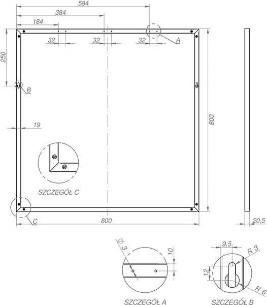 Elita Artu oglindă 80x80 cm pătrat negru RE060800020560