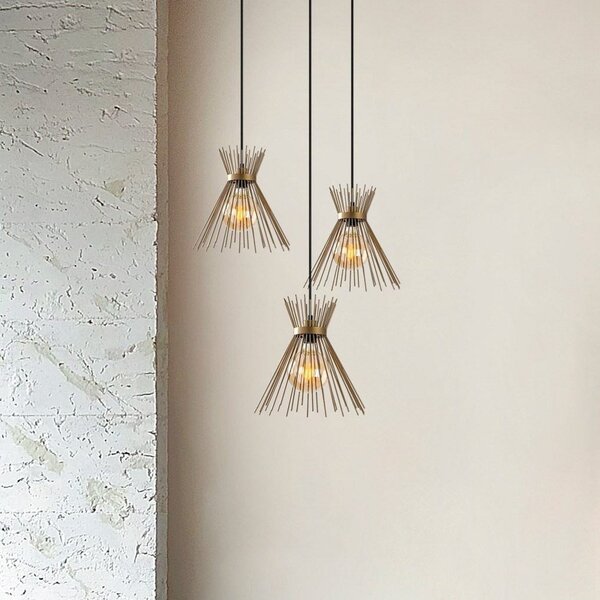 Opviq Kirpi 3086 lampă suspendată, culoare aurie, metal, 3 becuri rotunde, reglabil, Auriu / Alamă, Camera de zi / sufragerie, Metal