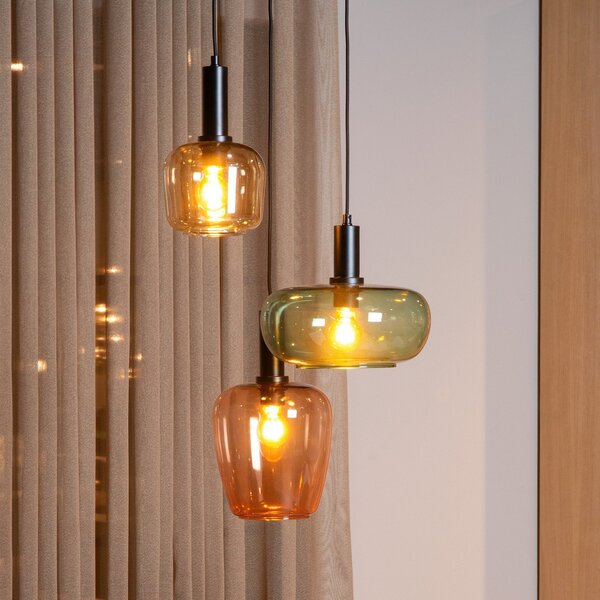 Lucide Lampă suspendată Ilona, sticlă, multicoloră, Ø 30 cm, 3 becuri, reglabil, Multicolor, Camera de zi / sufragerie, Sticlă