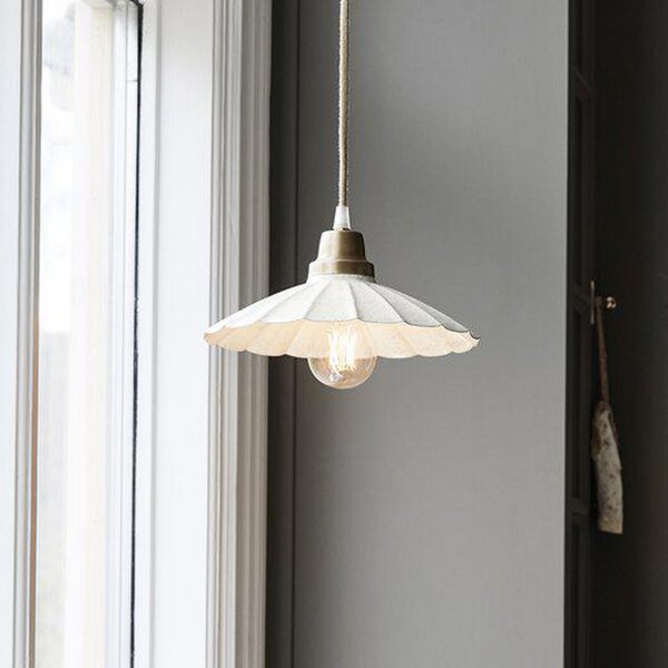 PR Home Lampă suspendată Ester, alb murdar, Ø 24 cm, cu priza din fier, Alb, Camera de zi / sufragerie, Metal, Vintage