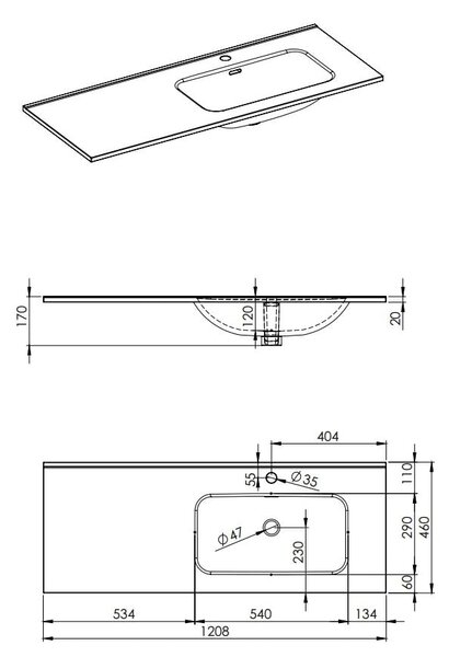 Elita Skappa lavoar 120.8x46 cm dreptunghiular mobilier-cu blat alb luciu RE041205168060