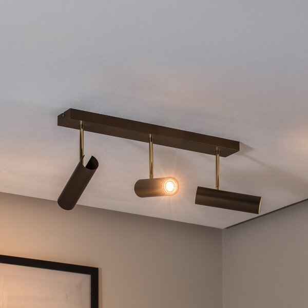 Luminex Plafonieră Axion, 3 lumini, culoare titan, alungită, oțel, reglabil, Auriu / Alamă, Camera de zi / sufragerie, Metal, Modern