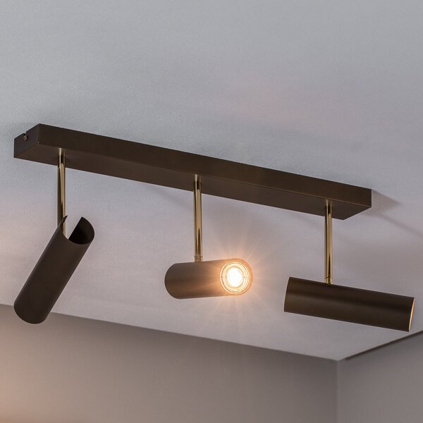 Luminex Plafonieră Axion, 3 lumini, culoare titan, alungită, oțel, reglabil, Auriu / Alamă, Camera de zi / sufragerie, Metal, Modern