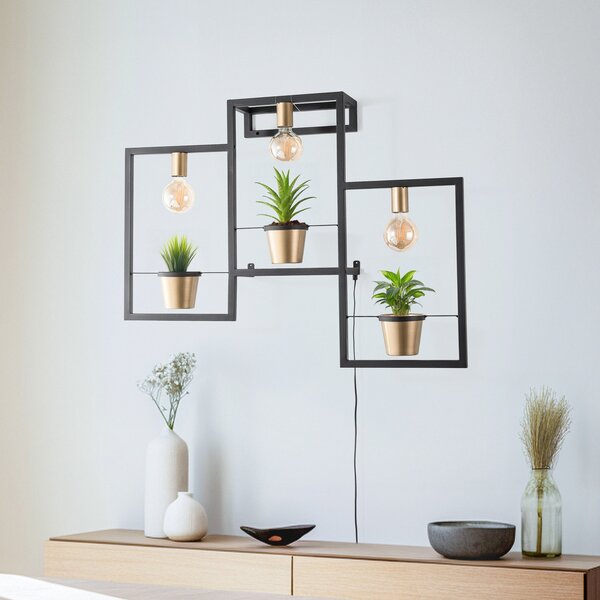 Luminex Aplică Flores, 3 lumini, negru/auriu, cu priză, reglabil, Negru, Camera de zi / sufragerie, Metal, Modern