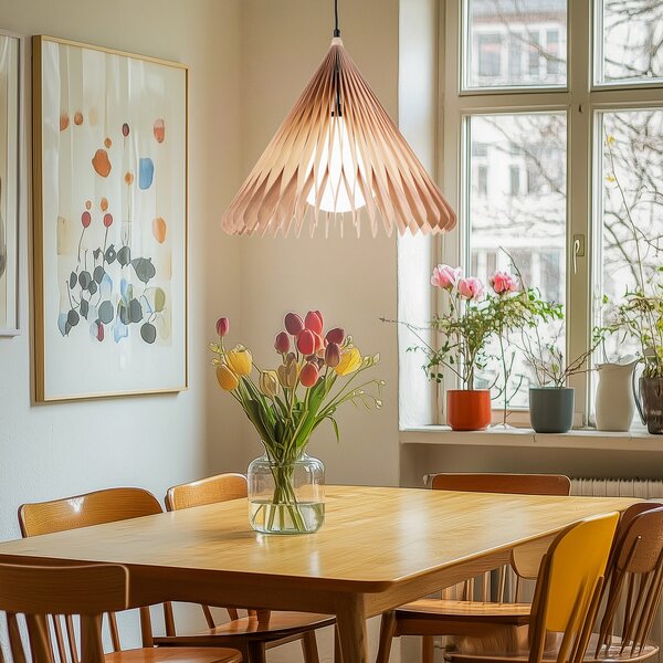 ALDEX Lampă suspendată Nature Sun sticlă XL, conic, Ø 48 cm, lemn, reglabil, Lemn, Camera de zi / sufragerie, Lemn, Scandinavă
