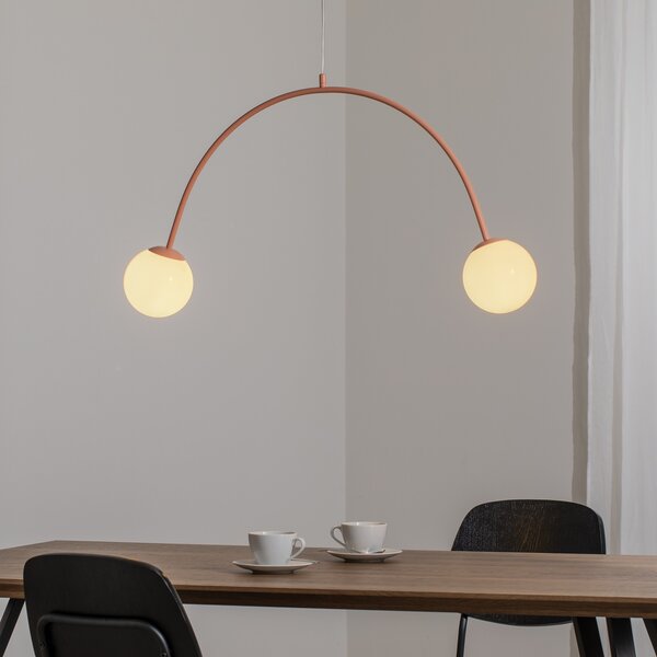 ALDEX Lampă suspendată Una 2, metal, sticlă, 2 becuri, roșu coral, reglabil, Roșu, Camera de zi / sufragerie, Metal, glob