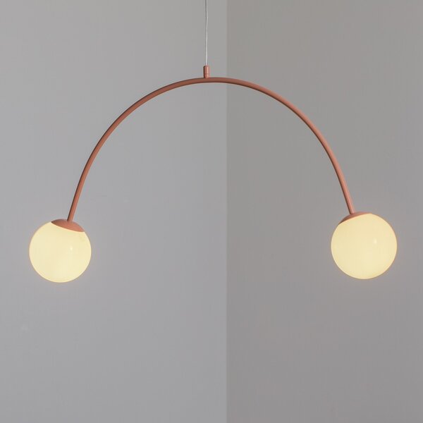 ALDEX Lampă suspendată Una 2, metal, sticlă, 2 becuri, roșu coral, reglabil, Roșu, Camera de zi / sufragerie, Metal, glob