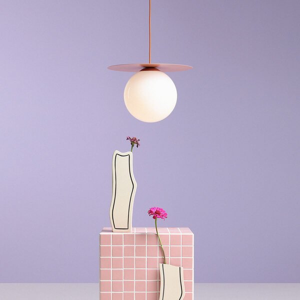 ALDEX Lampă suspendată Loop Coral L, roșu coral, glob de sticlă opal, metal, reglabil, Roșu, Camera de zi / sufragerie, Metal, Modern, glob