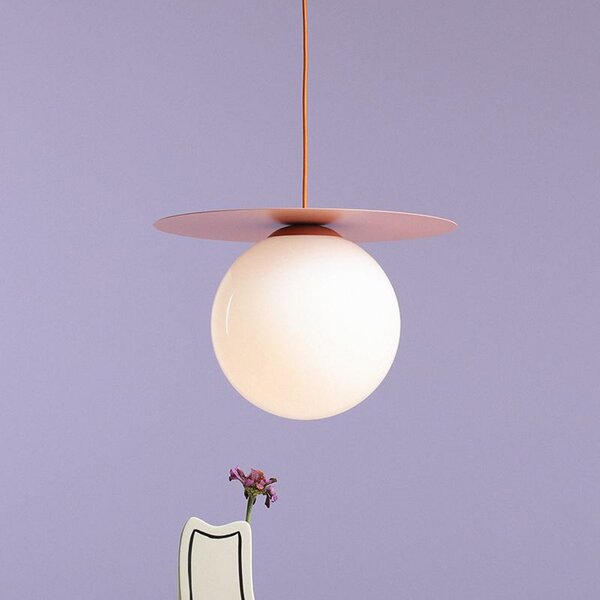 ALDEX Lampă suspendată Loop Coral L, roșu coral, glob de sticlă opal, metal, reglabil, Roșu, Camera de zi / sufragerie, Metal, Modern, glob