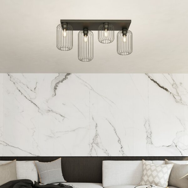 EMIBIG LIGHTING Plafonieră Barn, 4 becuri, 83 cm, negru, metal, E27, reglabil, Negru, Camera de zi / sufragerie, Metal, Modern