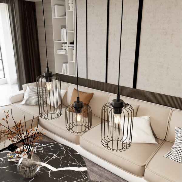 EMIBIG LIGHTING Lampă suspendată Vander, 3 becuri, 60 cm, negru, metal, E27, reglabil, Negru, Camera de zi / sufragerie, Metal, Modern