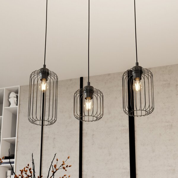 EMIBIG LIGHTING Lampă suspendată Vander, 3 becuri, 60 cm, negru, metal, E27, reglabil, Negru, Camera de zi / sufragerie, Metal, Modern