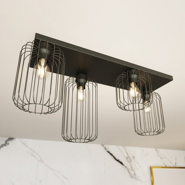 EMIBIG LIGHTING Plafonieră Barn, 4 becuri, 83 cm, negru, metal, E27, reglabil, Negru, Camera de zi / sufragerie, Metal, Modern