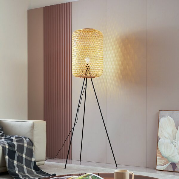Lucande lampadar Jorick, bambus, trepied, înălțime 166 cm, Lemn, Camera de zi / sufragerie, Bamboo, Casă de țară / Rustic