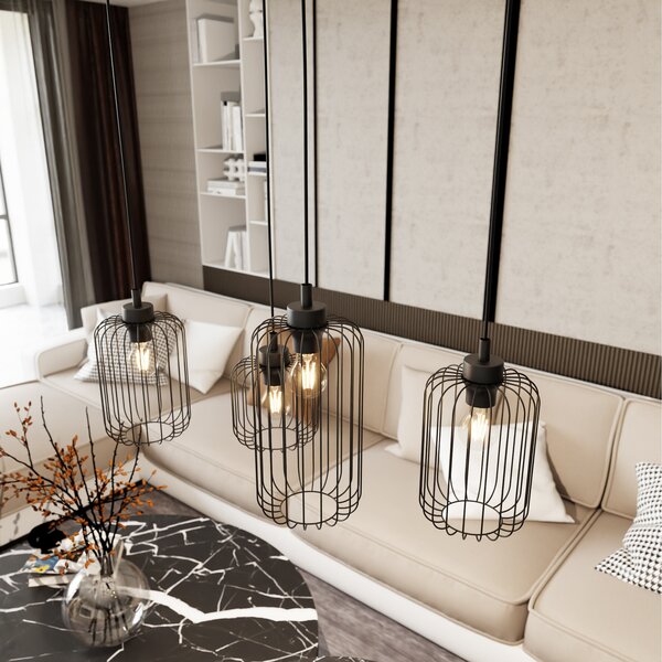EMIBIG LIGHTING Lampă suspendată Vander, 4 becuri, 70 cm, negru, metal, E27, reglabil, Negru, Camera de zi / sufragerie, Metal, Modern